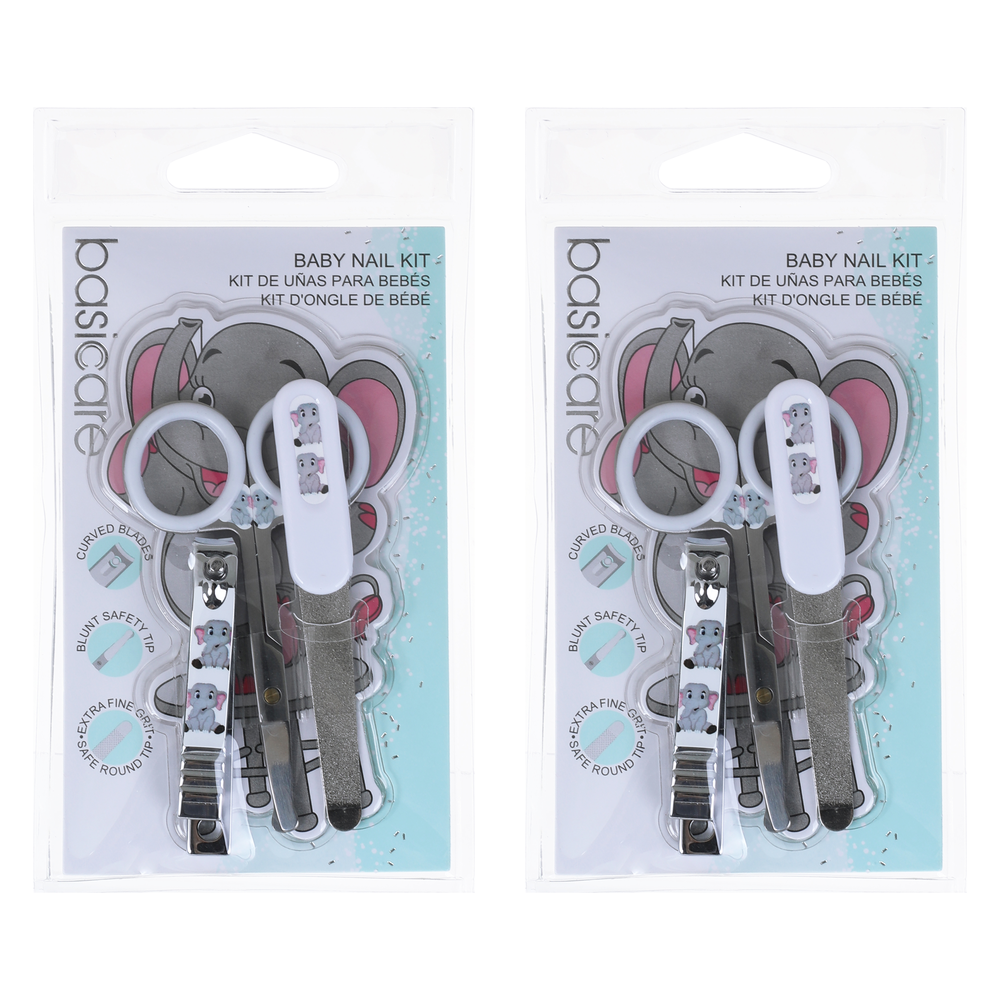 Basicare Baby Nail Kit 3 Piece Clipper File Scissors Safe Grooming Set x 2