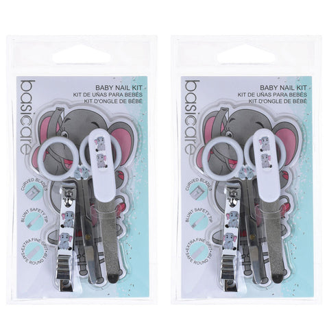 Basicare Baby Nail Kit 3 Piece Clipper File Scissors Safe Grooming Set x 2