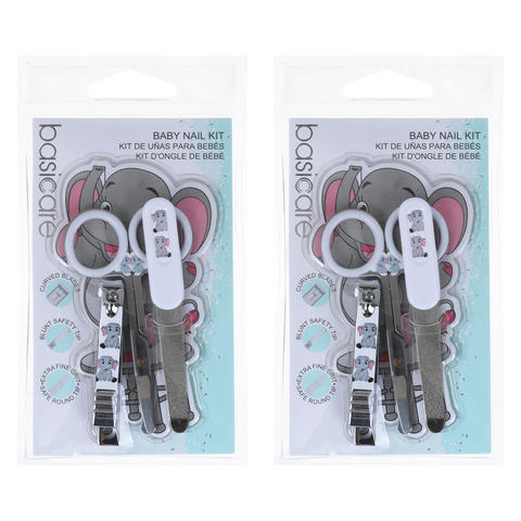 Basicare Baby Nail Kit 3 Piece Clipper File Scissors Safe Grooming Set x 2