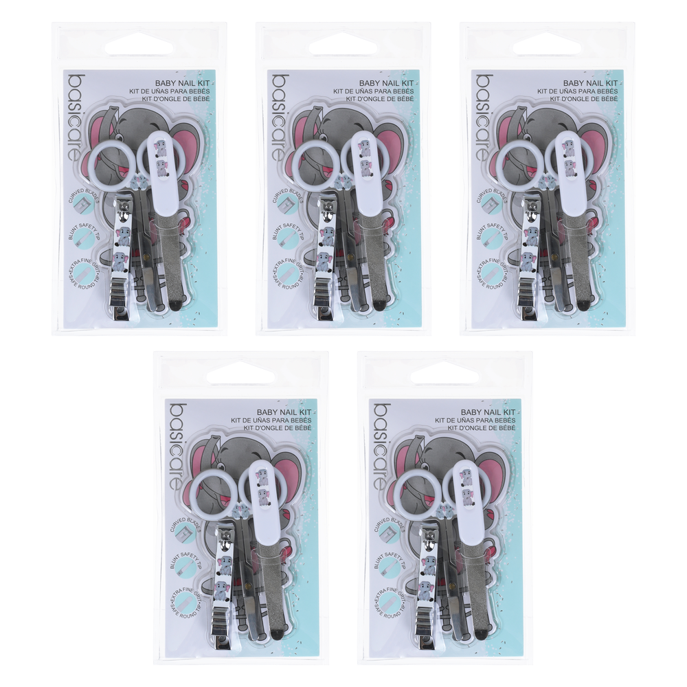 Basicare Baby Nail Kit 3pc Clipper File Scissors 5 Pack Bundle