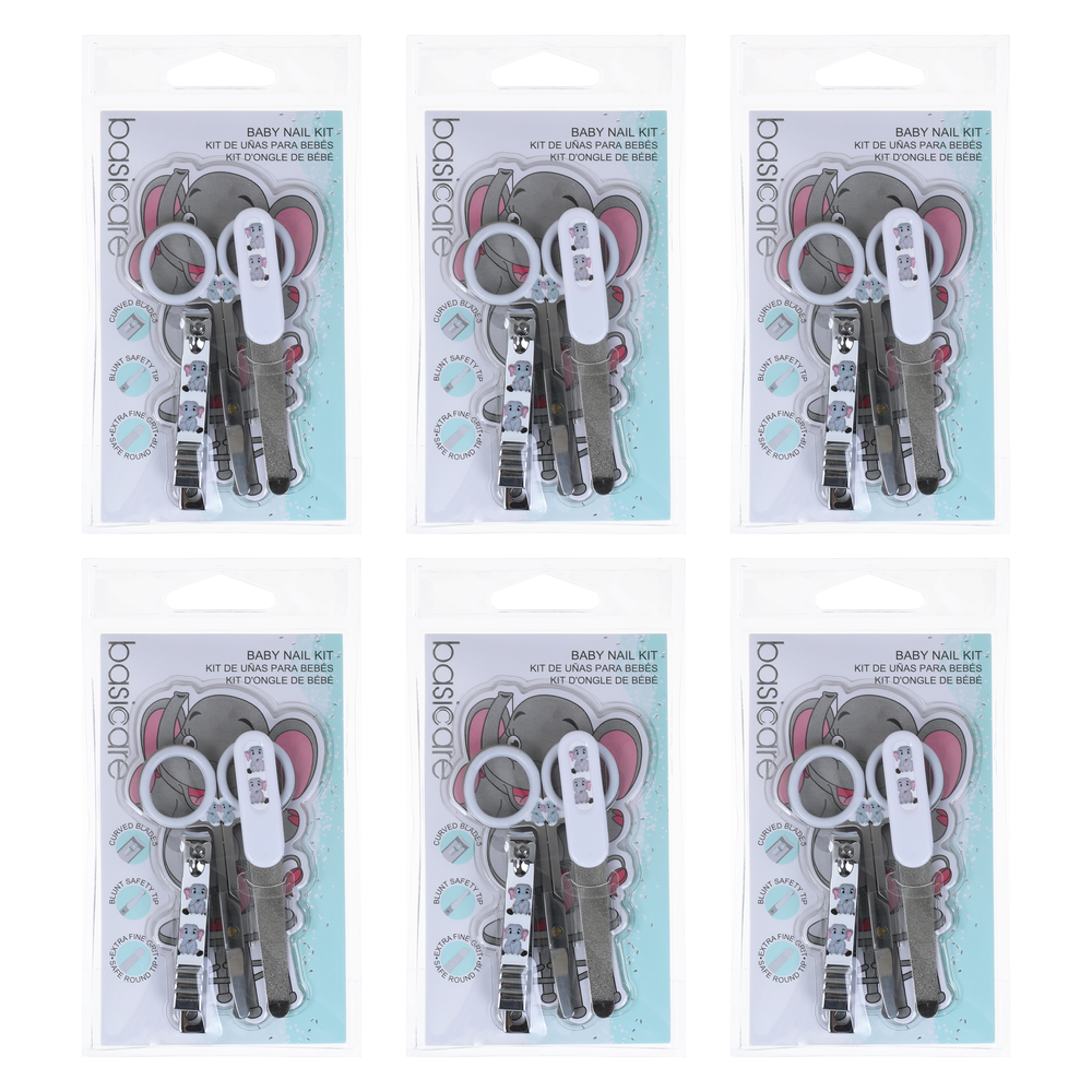 Basicare Baby Nail Kit 3 Piece Bundle of 6 Baby Clipper File Scissors