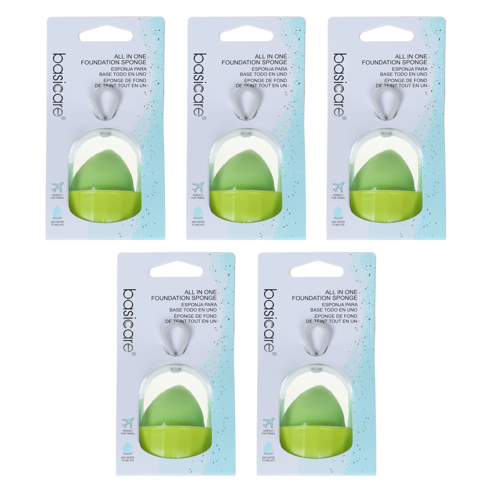 Basicare All In One Foundation Sponge Green 5 Pack Makeup Blending Bundle