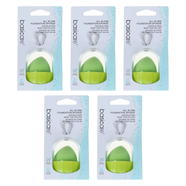 Basicare All In One Foundation Sponge Green 5 Pack Makeup Blending Bundle