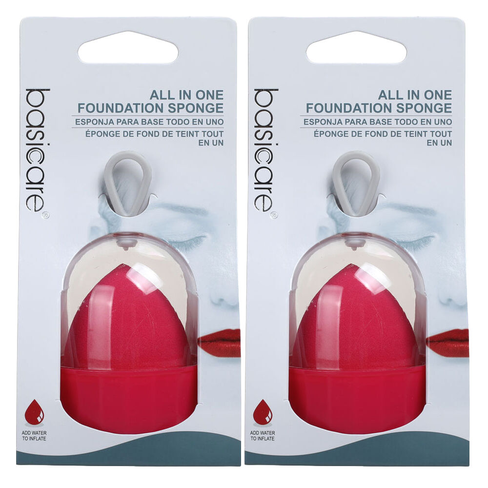Basicare All In One Foundation Sponge Dark Pink 2 Pack Makeup Blender