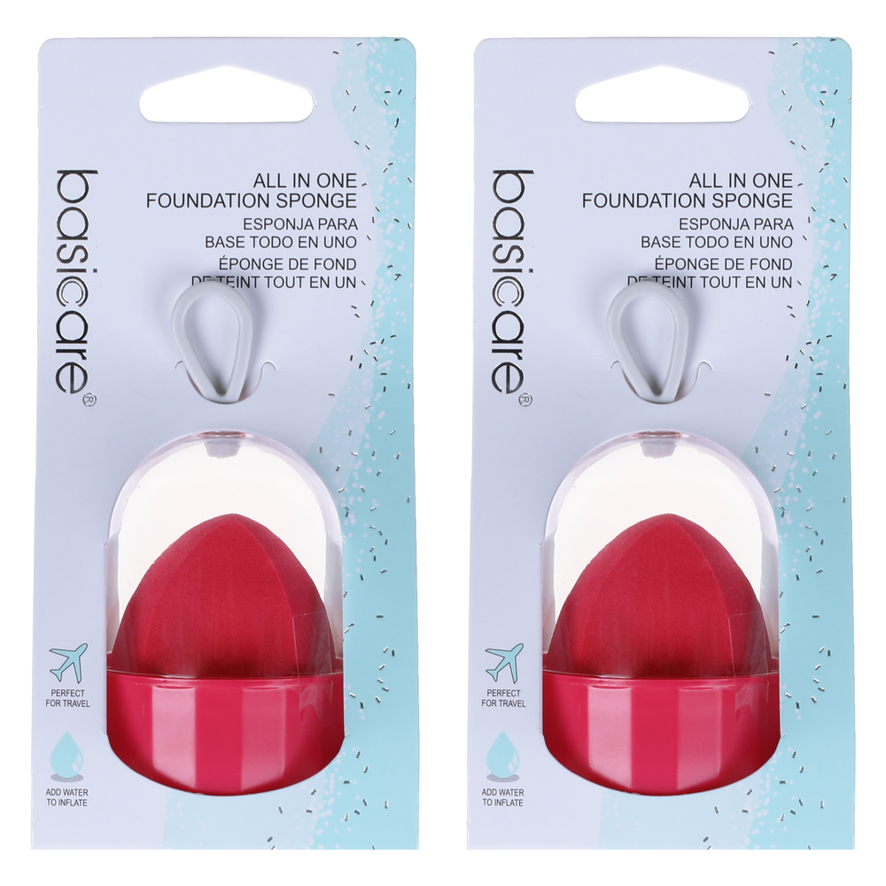 Basicare All In One Foundation Sponge Dark Pink 2 Pack Makeup Blender