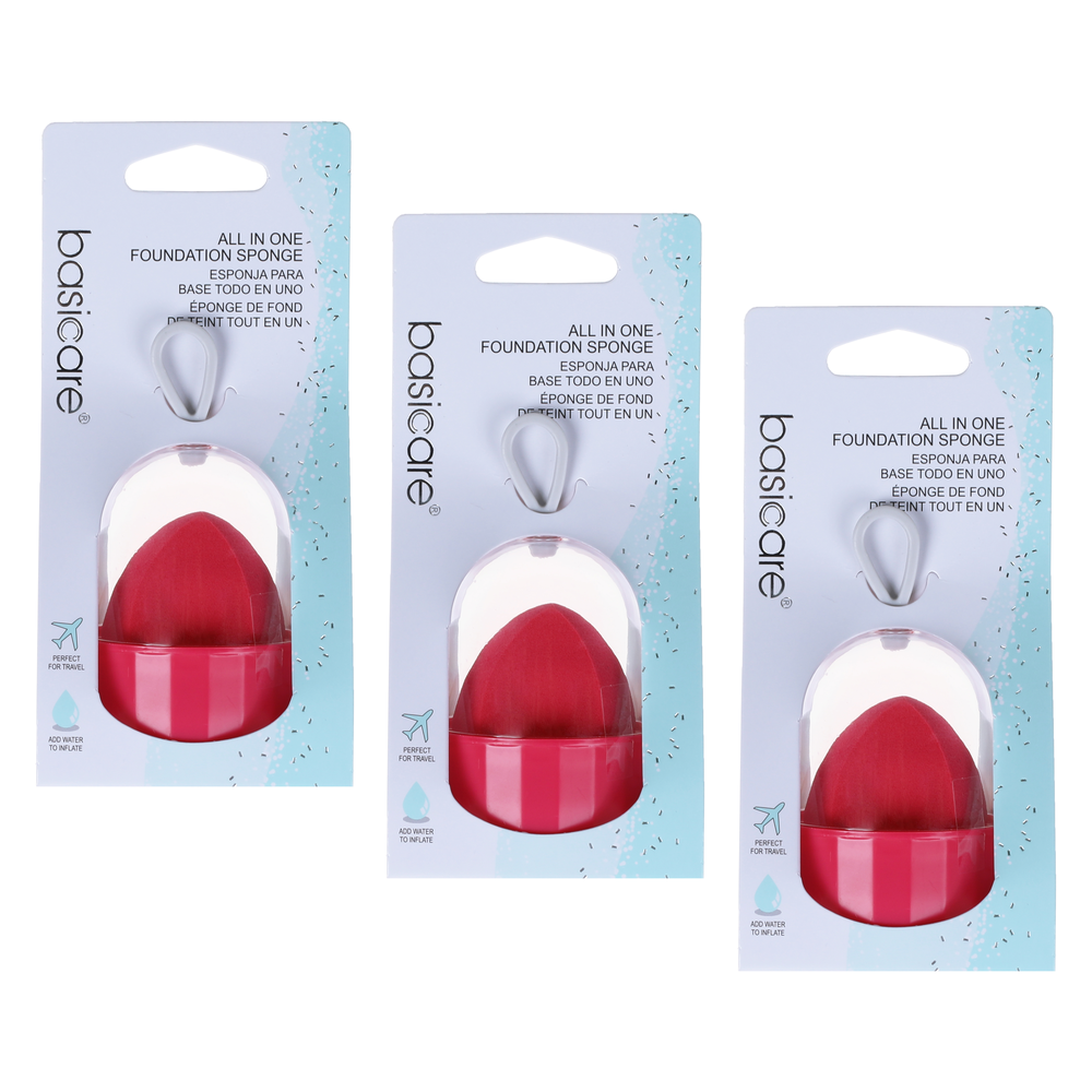 Basicare Bundle of 3 All In One Foundation Sponge Dark Pink