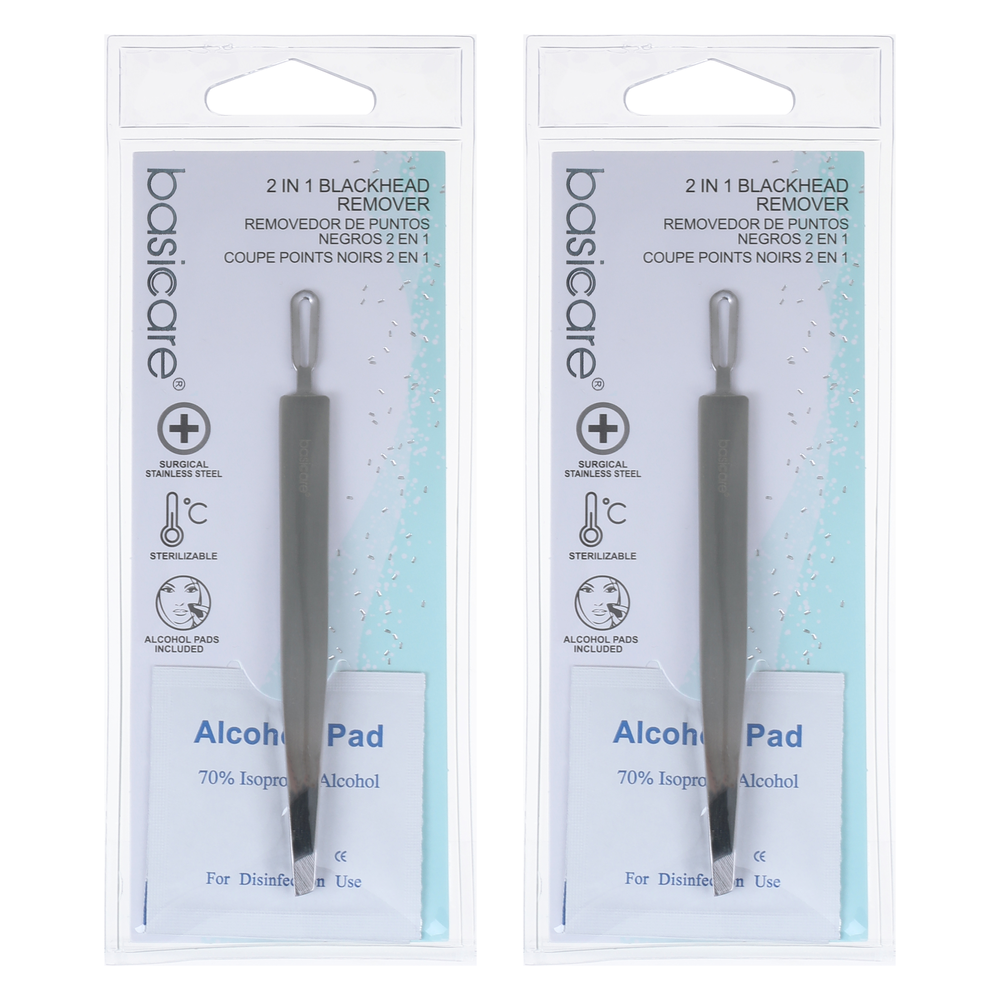 Basicare 2 in 1 Blackhead Remover Slant Tip Tweezers Twin Pack