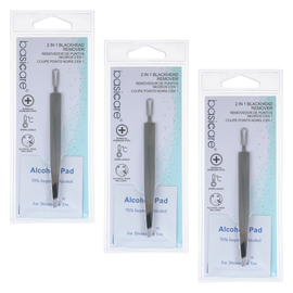 Basicare Bundle of 3 2 in 1 Blackhead Remover and Slant Tip Tweezers