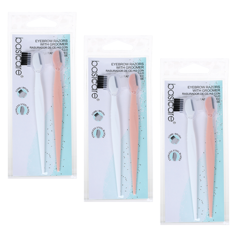 Basicare Eyebrow Razor with Groomer 3 Pack Stainless Steel Precision Shaper