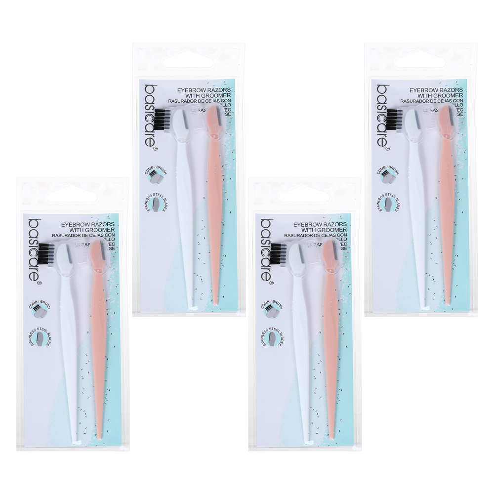 Basicare Eyebrow Razor with Groomer 4 Pack Stainless Steel Precision Shaper