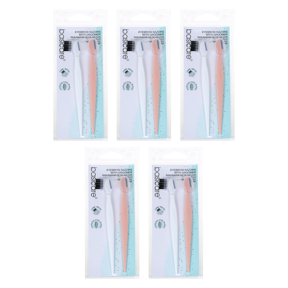 Basicare Eyebrow Razor with Groomer 5 Pack Stainless Steel Precision Shaper