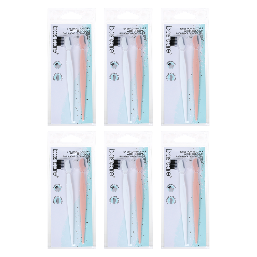 Basicare Eyebrow Razor Stainless Steel with Groomer 2 Pack Bundle of 6