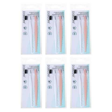 Basicare Eyebrow Razor Stainless Steel with Groomer 2 Pack Bundle of 6