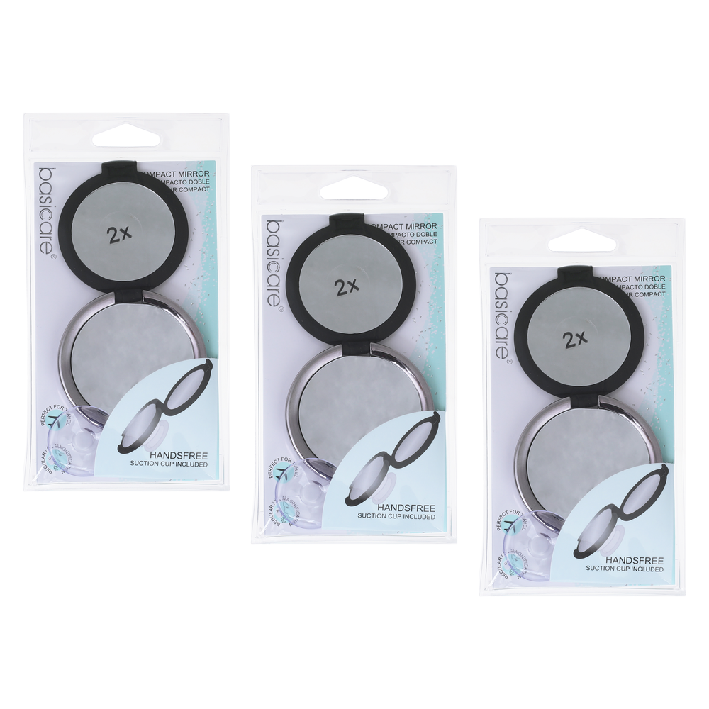 Basicare 3 Pack Duo Magnifying 2 Sided Compact Folding Cosmetic Mirror