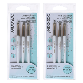 Basicare 3 Piece Lip and Eye Artist Makeup Brushes Set 13cm Nylon Bristles x 2
