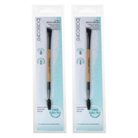 Basicare 2in1 Brow Brush 14cm Angled Nylon Brush and Comb Twin Pack