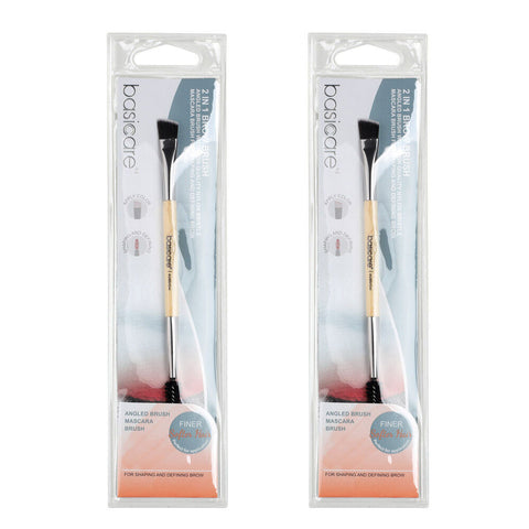 Basicare 2in1 Brow Brush 14cm Angled Nylon Brush and Comb Twin Pack