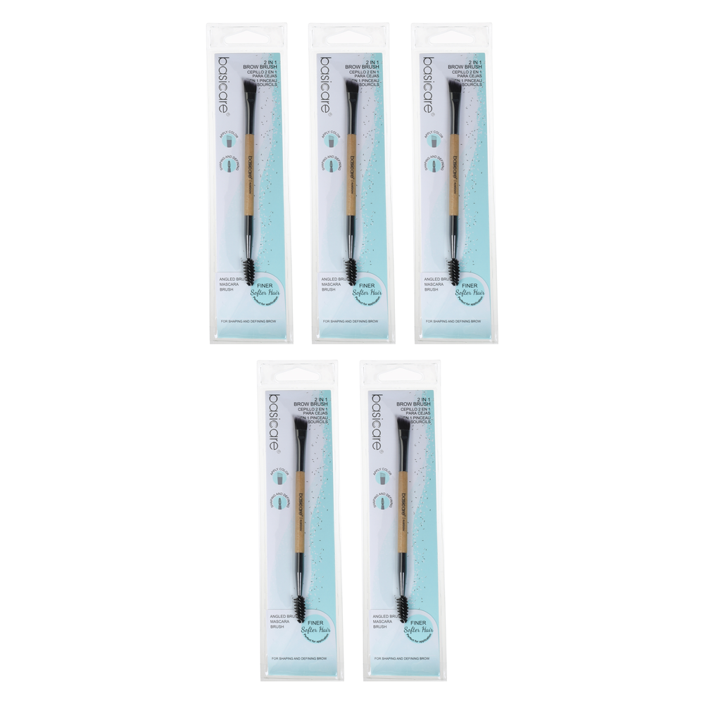 Basicare 2in1 Brow Brush 14cm Bundle of 5 Angled Brush and Comb