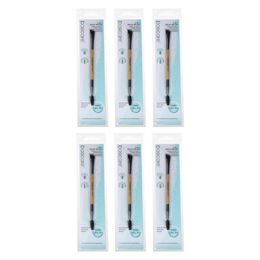 Basicare 2in1 Brow Brush 14cm Bundle of 6 Eyebrow Comb and Angled Brush