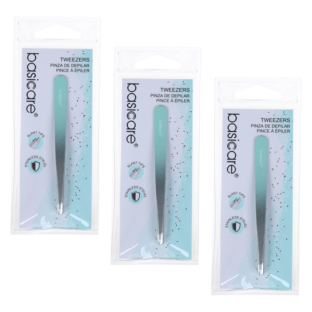 Basicare Amber Slant Tip Rubber Tweezer 9cm Bundle of 3 Precision Grip