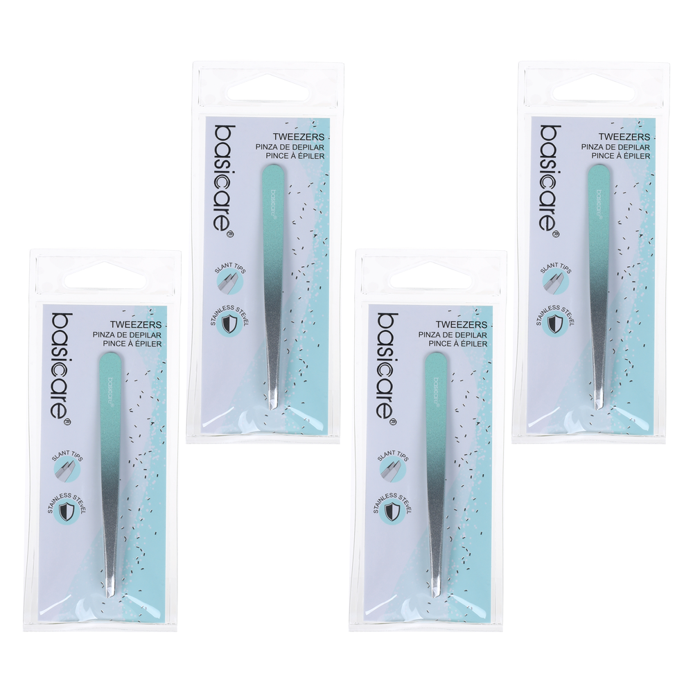 Basicare Slant Tip Gradient Rubber Tweezer Amber 9cm Bundle of 4 Precision Grip