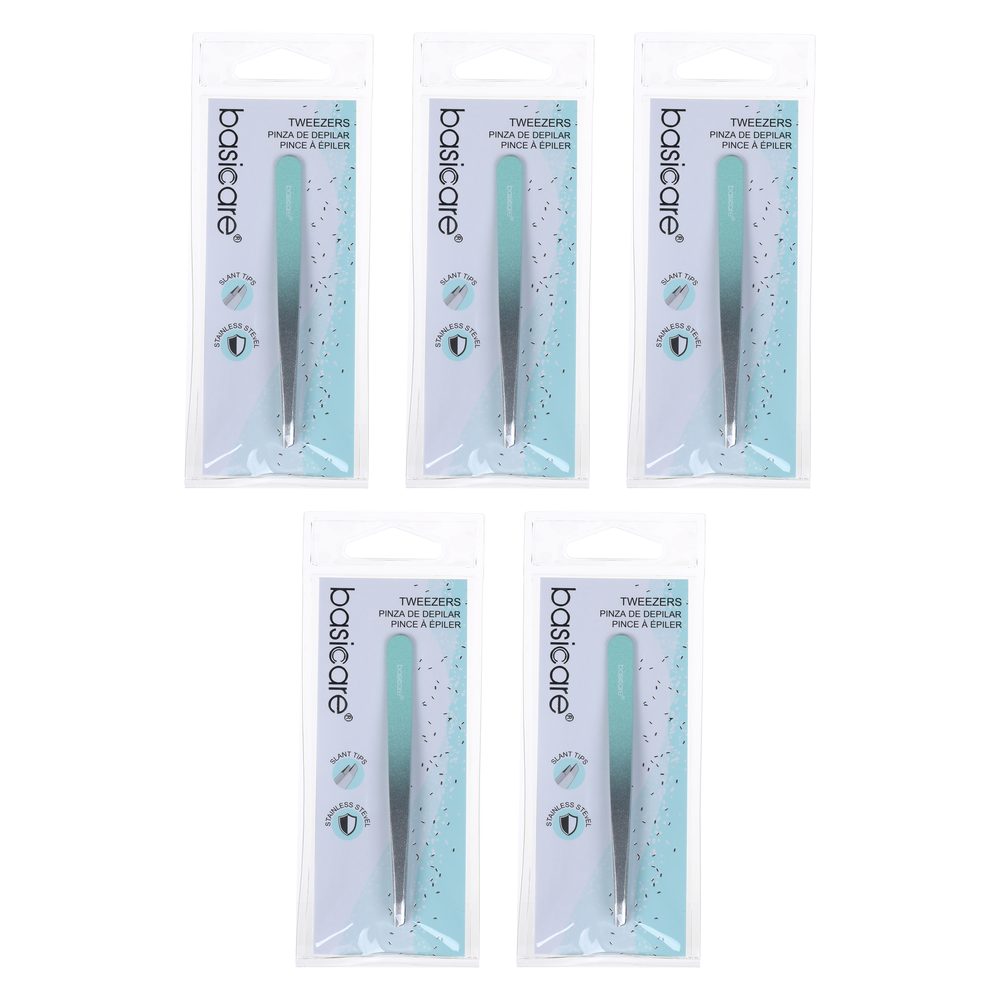 Basicare 5 Pack Slant Tip Amber Rubber Tweezers 9cm Precision Grip