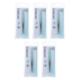 Basicare 5 Pack Slant Tip Amber Rubber Tweezers 9cm Precision Grip