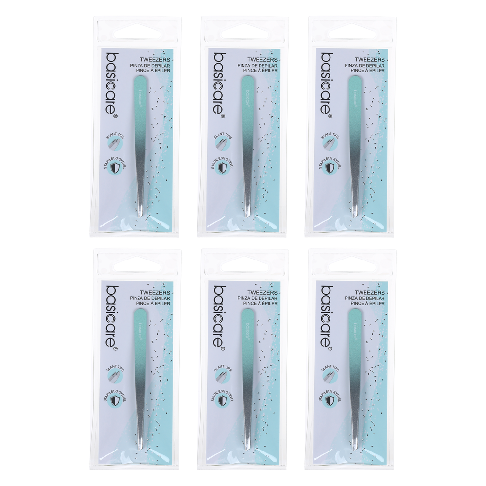 Basicare Slant Tip Rubber Tweezer Amber 9cm Bundle of 6 Precision Grip