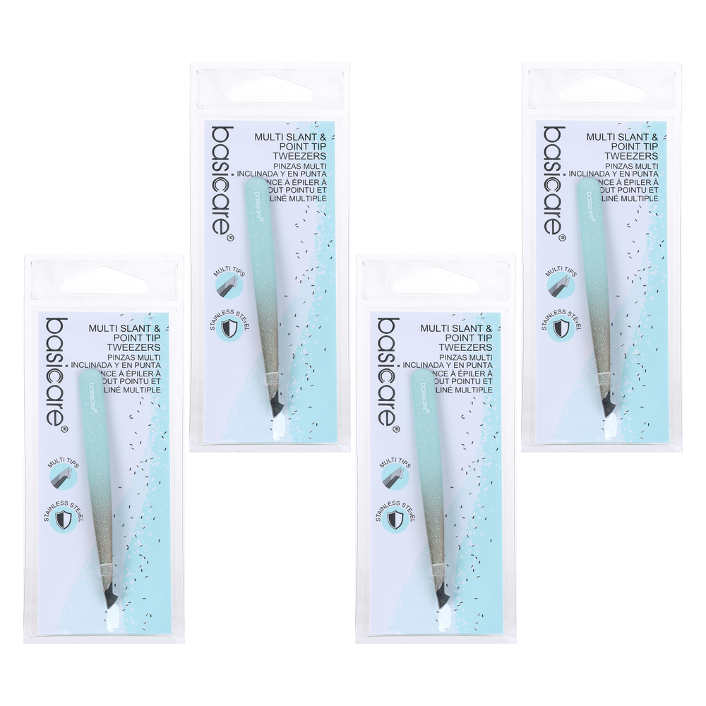 Basicare Bundle of 4 Slant Tip Rubber Tweezer Purple 9cm Precision