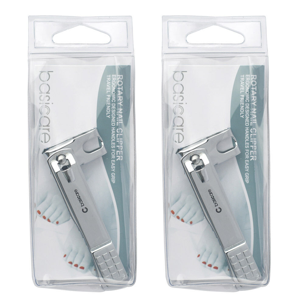 Basicare Ergonomic Rotary Nail Clipper Handled Design Travel Pack x2