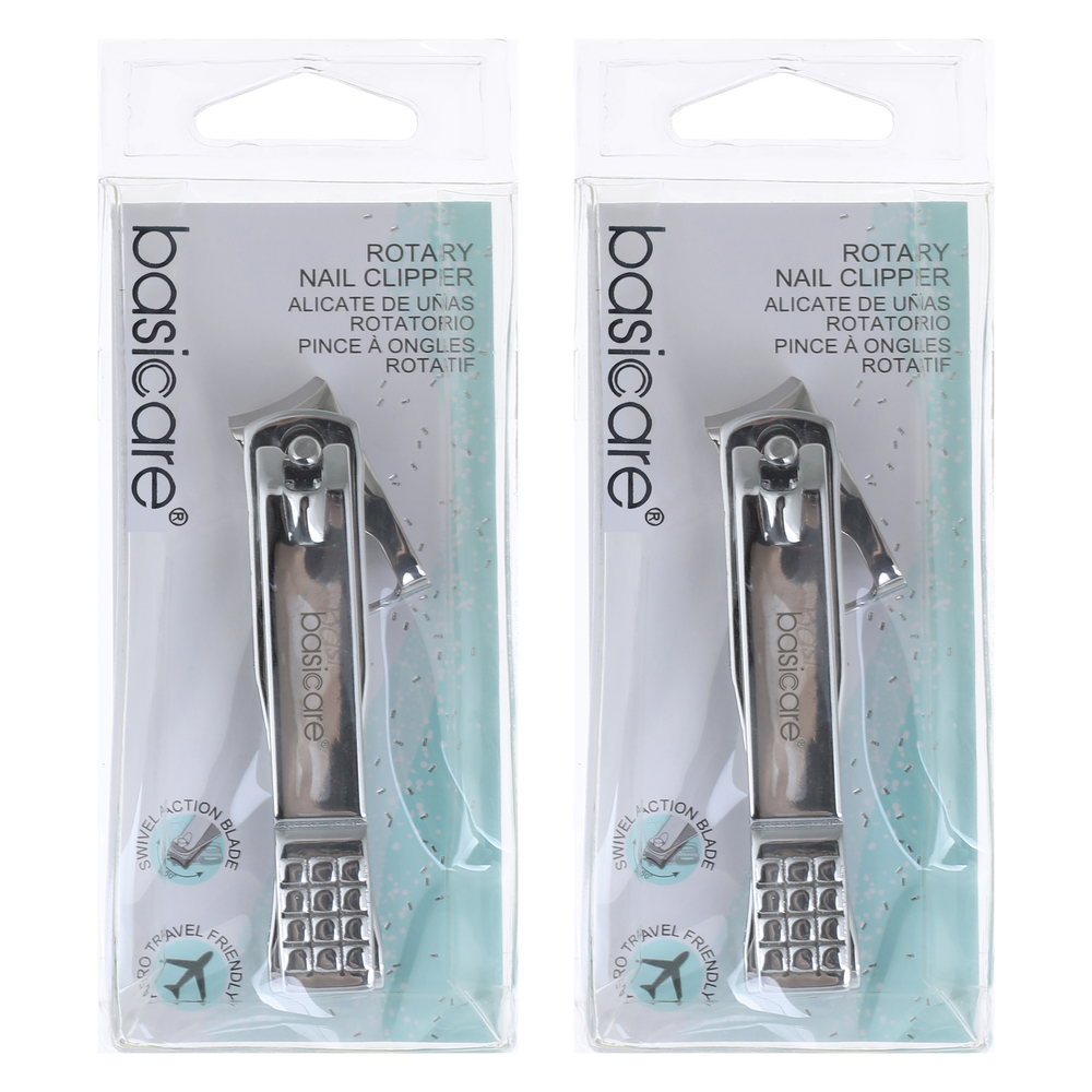 Basicare Ergonomic Rotary Nail Clipper Handled Design Travel Pack x2