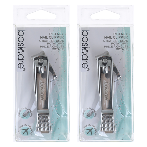 Basicare Ergonomic Rotary Nail Clipper Handled Design Travel Pack x2