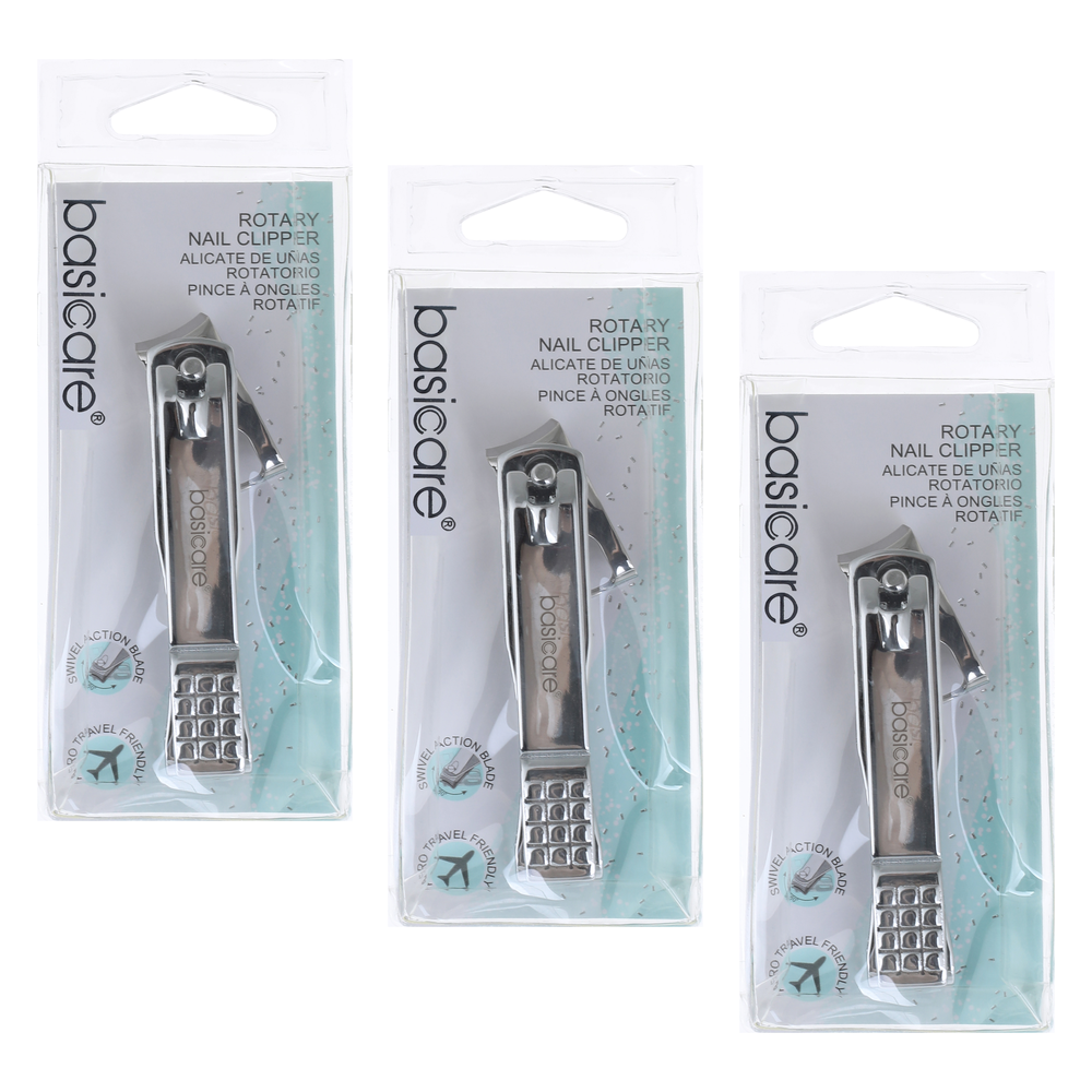 Basicare Ergonomic Rotary Nail Clipper Handled Design 3 Pack Travel