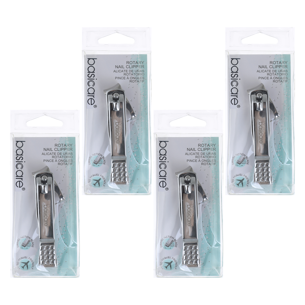Basicare Ergonomic Rotary Nail Clipper Handled Design Bundle of 4