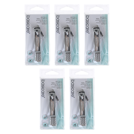 Basicare Ergonomic Rotary Nail Clipper Bundle of 5 Handled Travel Pack