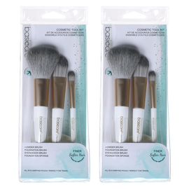 Basicare 3 Piece Makeup Brush Set with Foundation Sponge Twin Pack