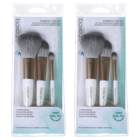 Basicare 3 Piece Makeup Brush Set with Foundation Sponge Twin Pack