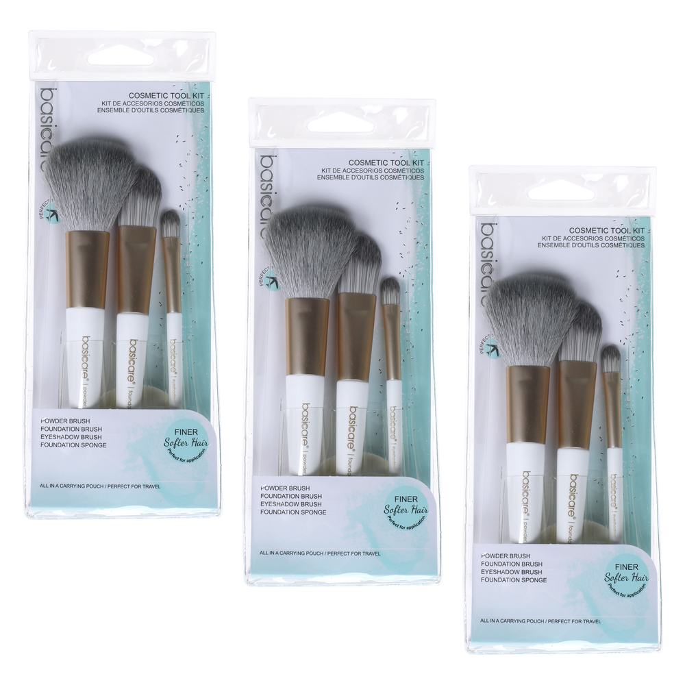 Basicare 3 Pack Makeup Brush Set with Foundation Sponge Travel Kit