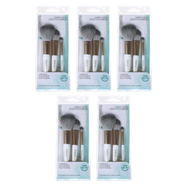 Basicare 3 Piece Makeup Brush Set with Sponge Bundle of 5 Travel Kit