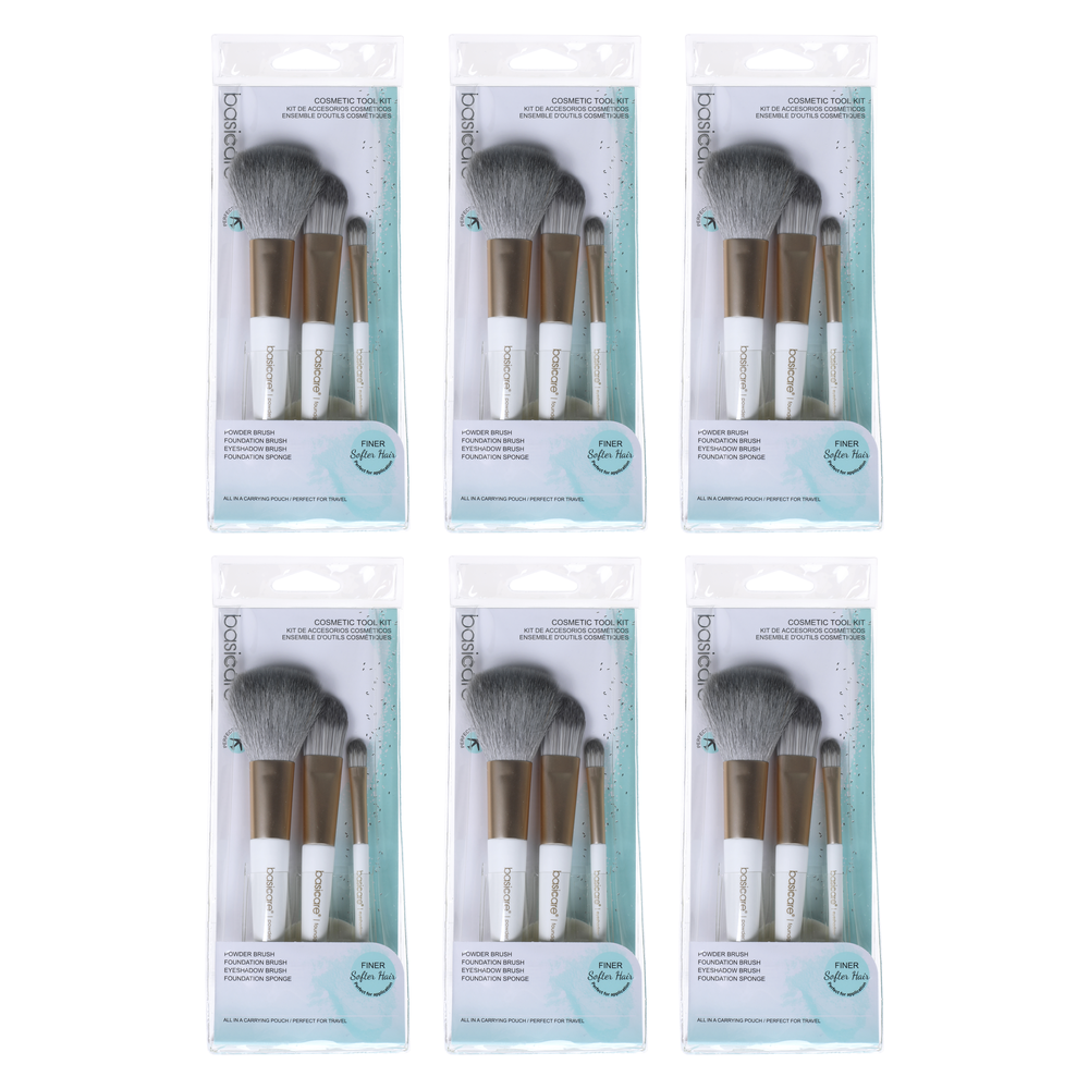 Basicare 3 Piece Makeup Brush Set with Foundation Sponge Bundle of 6