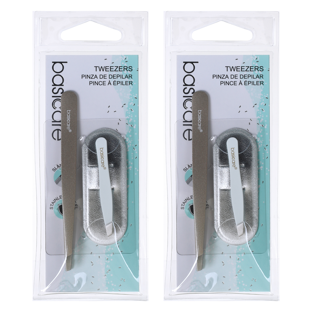 Basicare 2 Piece Tweezer Set for Eyebrow Shaping and Hair Removal x 2