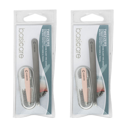 Basicare 2 Piece Tweezer Set for Eyebrow Shaping and Hair Removal x 2