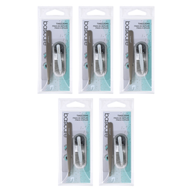 Basicare 2 Piece Tweezer Set Bundle of 5 Stainless Steel Slant Tip Tweezers