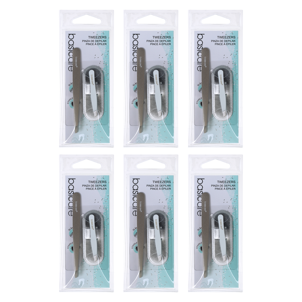 Basicare 2 Piece Tweezer Set Bundle of 6 Eyebrow Shaping Hair Removal