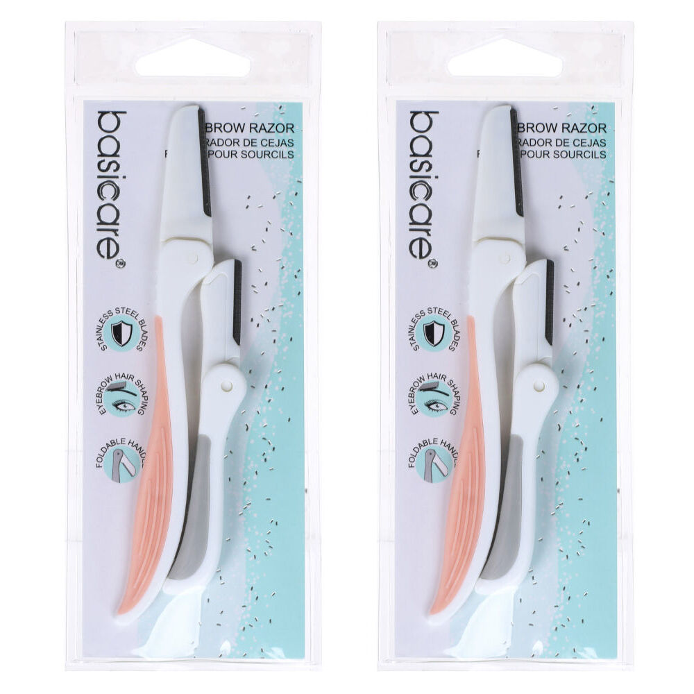 Basicare Eyebrow Razor 2 Pack Stainless Steel Blades Precision Grooming