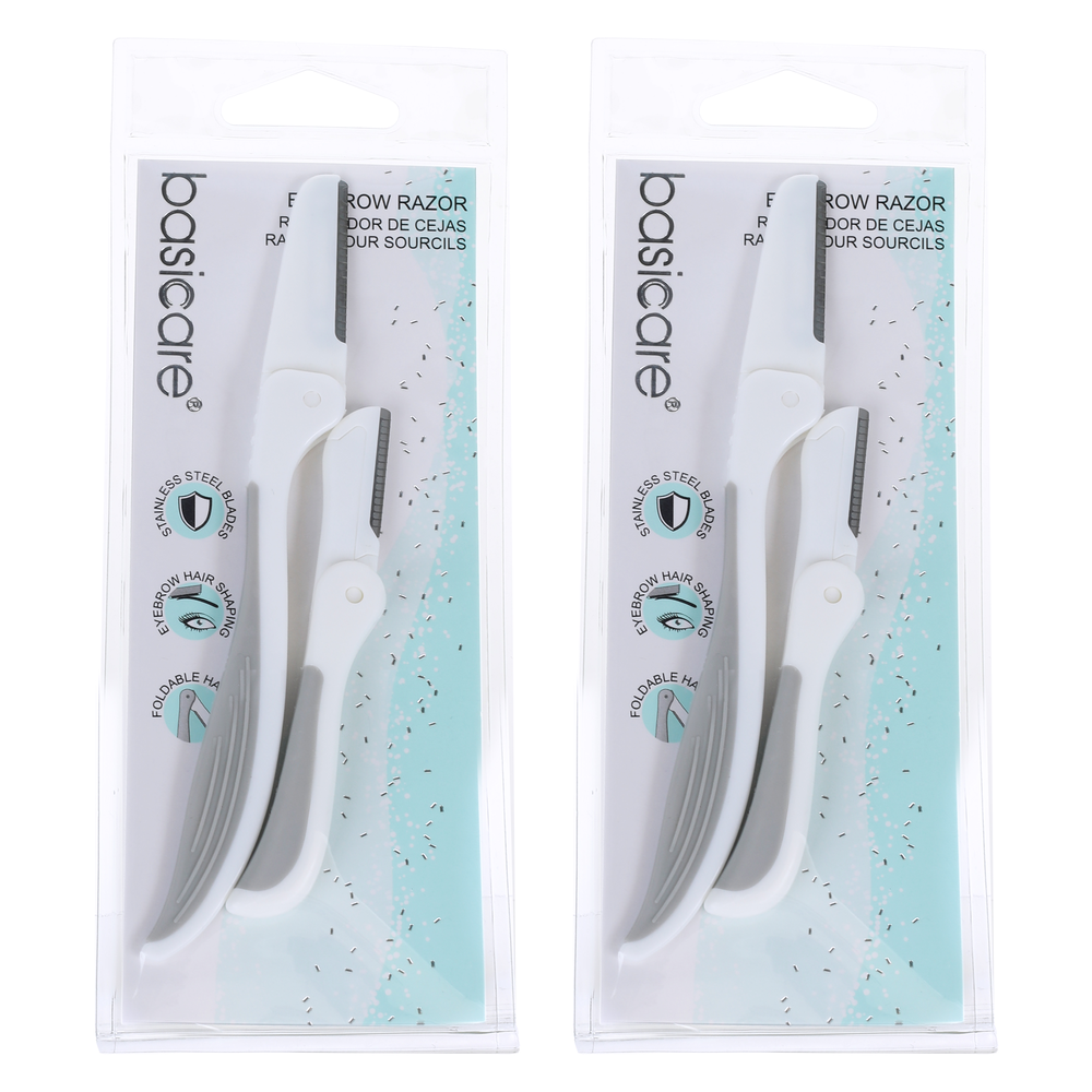 Basicare Eyebrow Razor 2 Pack Stainless Steel Blades Precision Grooming