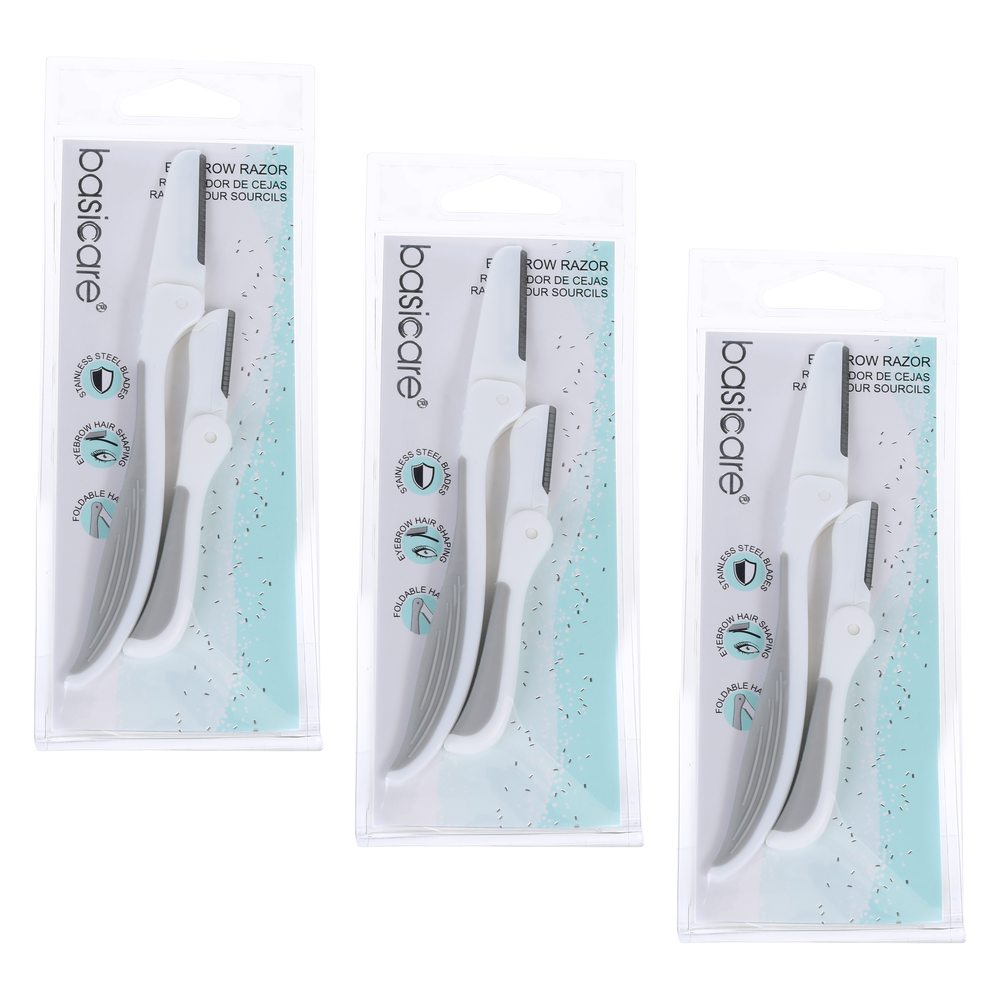 Basicare Eyebrow Razor Bundle 3 Pack Stainless Steel Blades Precision