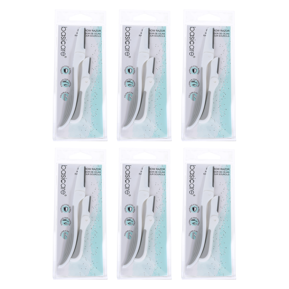 Basicare Eyebrow Razor 2 Pack Bundle of 6 Stainless Steel Precision Grooming