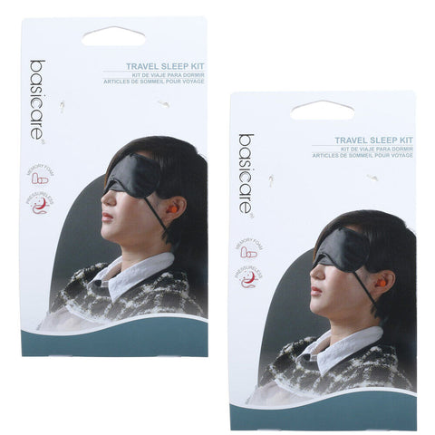 Basicare Travel Sleep Kit Eye Mask Foam Ear Plugs with Case x2