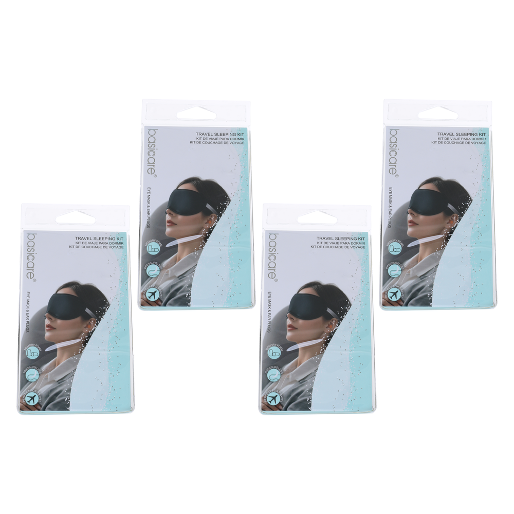Basicare Travel Sleep Kit 4 Pack Eye Mask Foam Ear Plugs with Case